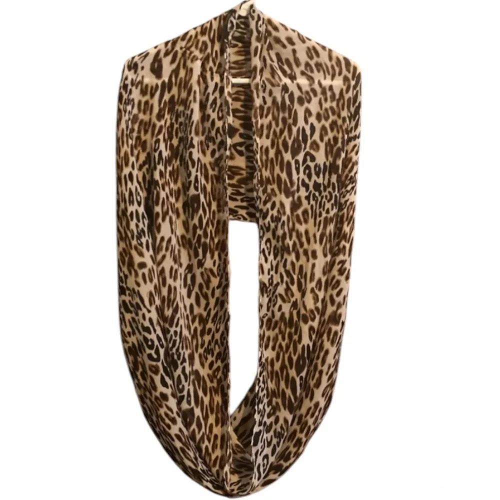 Leopard Print Infinity Scarf - Soft Lightweight Neutral Animal Print Loop Scarf
